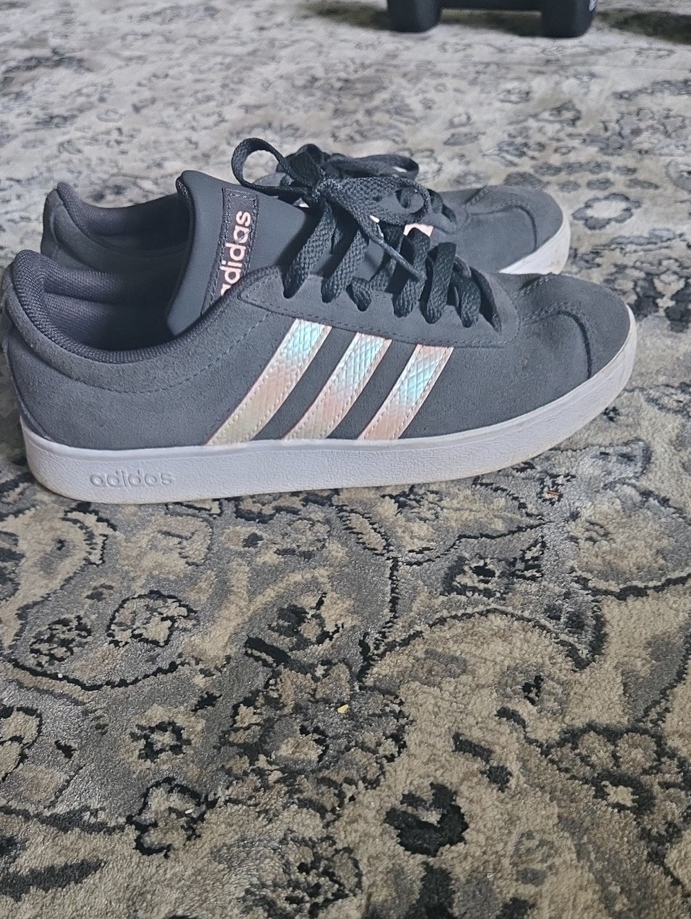 adidas Women's Gray Suede Sneakers with Iridescent Stripes